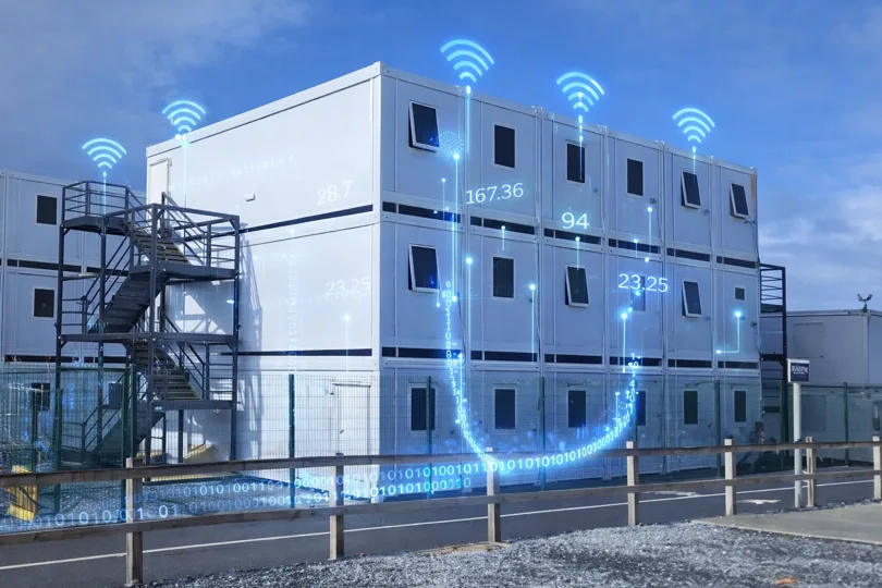 Two-storey modular building with wireless sensors sending live energy data